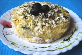 Салат Мимоза с горбушей и сыром